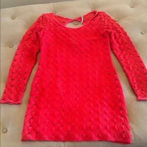 Free People Bright Red Textured Knit Dress
